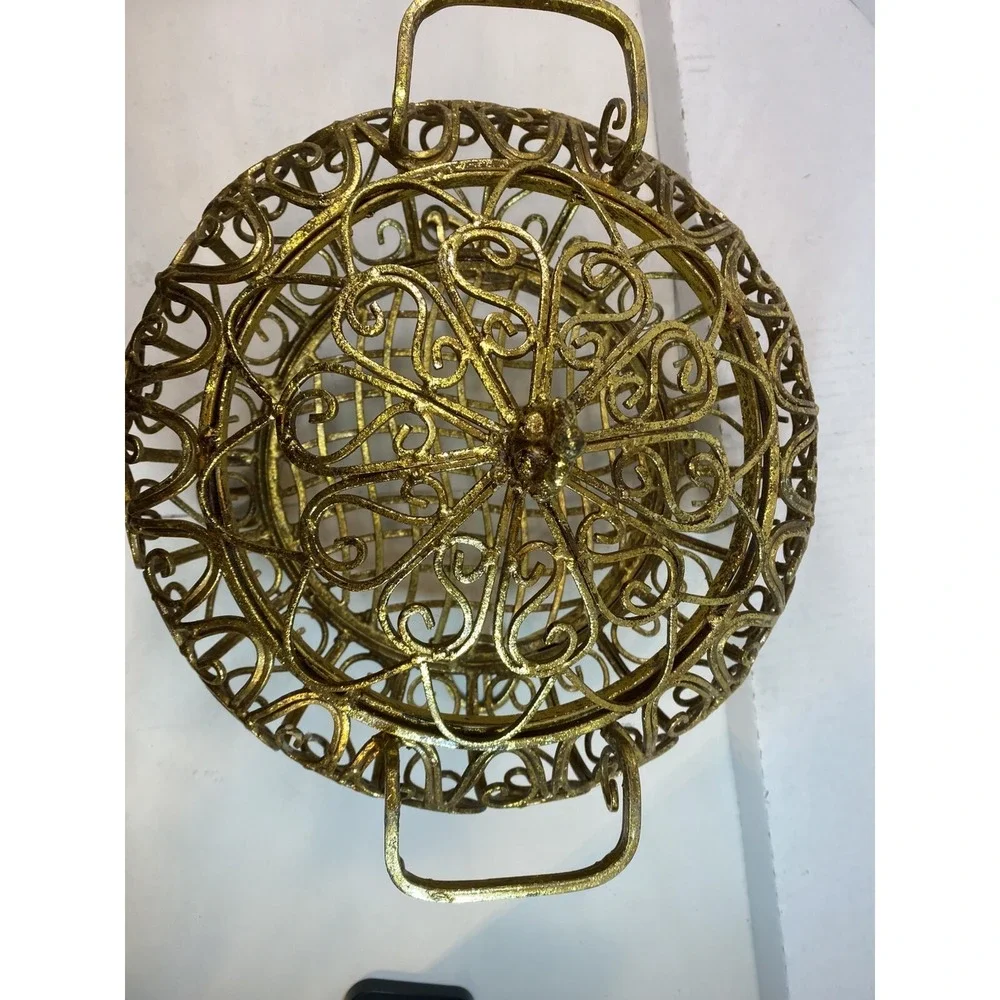 Vintage Reproduction French Style Wrought Iron Ornate Basket w/Lid & Handle